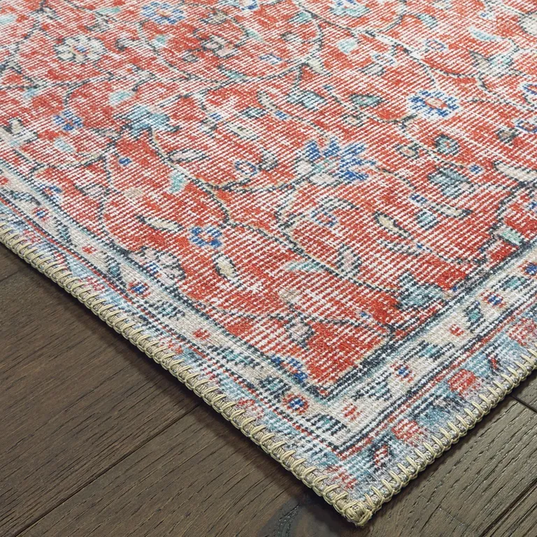 Red And Blue Oriental Power Loom Stain Resistant Area Rug Photo 3