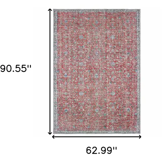 Red And Blue Oriental Power Loom Stain Resistant Area Rug Photo 5