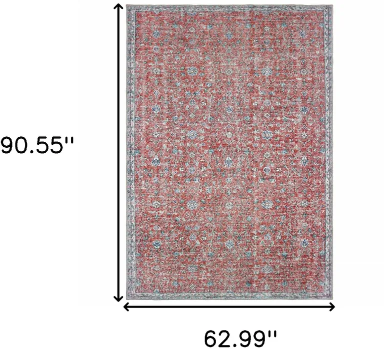 Red And Blue Oriental Power Loom Stain Resistant Area Rug Photo 5