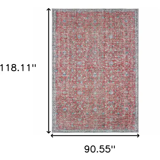 Red And Blue Oriental Power Loom Stain Resistant Area Rug Photo 5