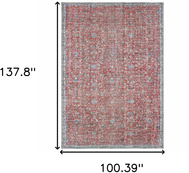 Red And Blue Oriental Power Loom Stain Resistant Area Rug Photo 5