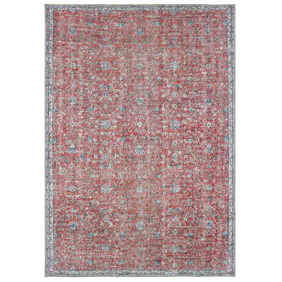 Red And Blue Oriental Power Loom Stain Resistant Area Rug Photo 1