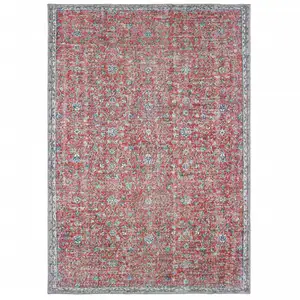 Photo of Red And Blue Oriental Power Loom Stain Resistant Area Rug