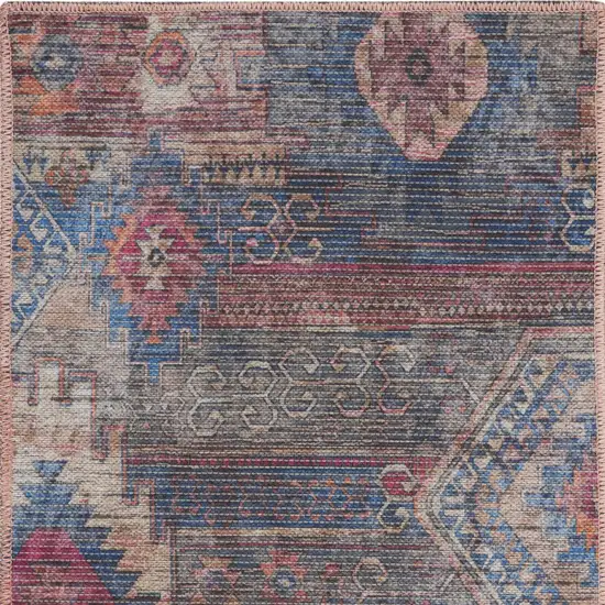 Red And Blue Southwestern Power Loom Distressed Washable Area Rug Photo 4