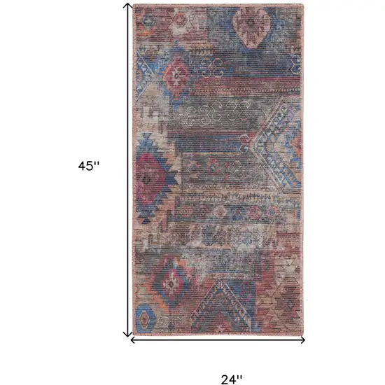 Red And Blue Southwestern Power Loom Distressed Washable Area Rug Photo 5