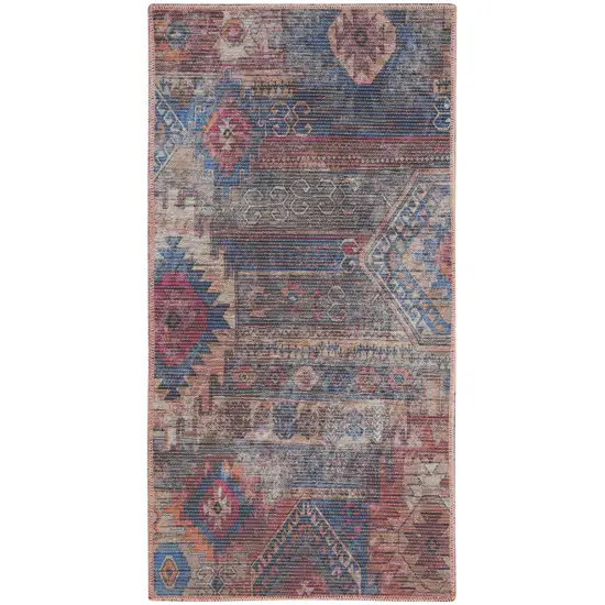 Red And Blue Southwestern Power Loom Distressed Washable Area Rug Photo 1