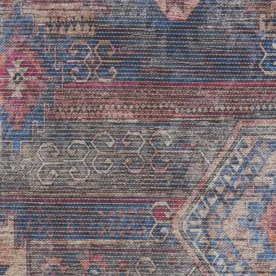 Red And Blue Southwestern Power Loom Distressed Washable Area Rug Photo 3