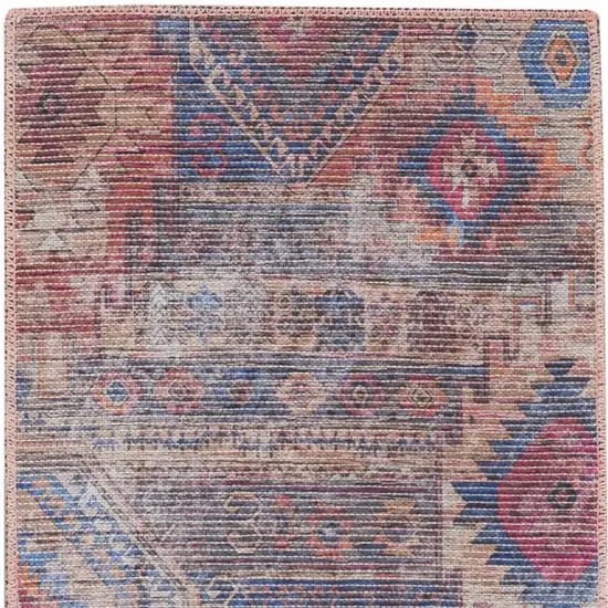 Red And Blue Southwestern Power Loom Distressed Washable Runner Rug Photo 4