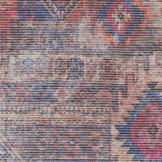 Red And Blue Southwestern Power Loom Distressed Washable Runner Rug Photo 3