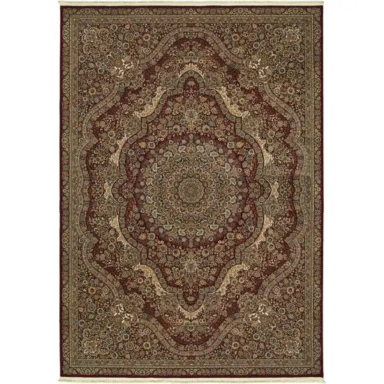 Red And Gold Medallion Area Rug With Fringe Photo 2