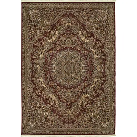 Red And Gold Medallion Area Rug With Fringe Photo 5