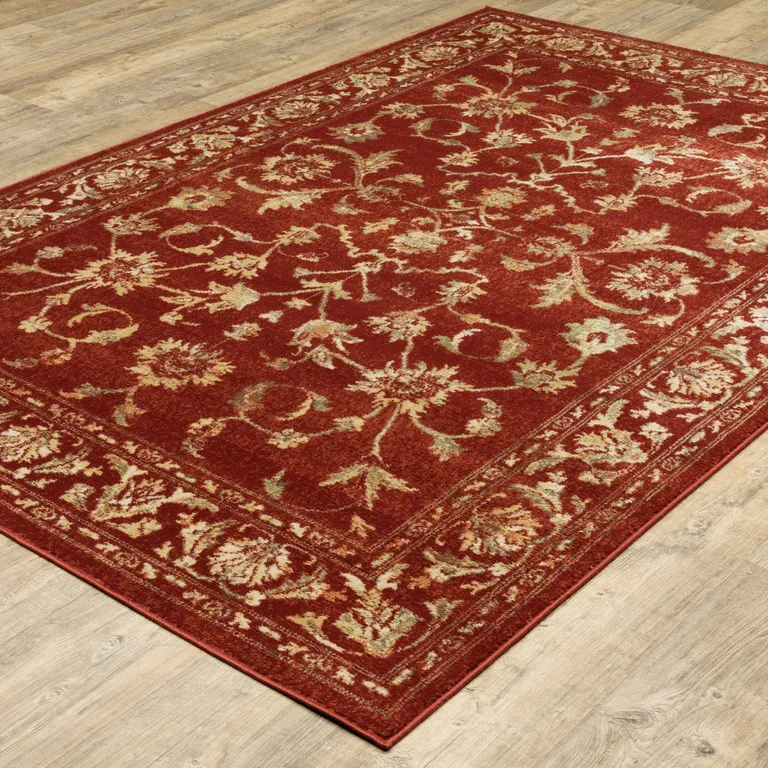 Red And Gold Oriental Power Loom Stain Resistant Area Rug Photo 5