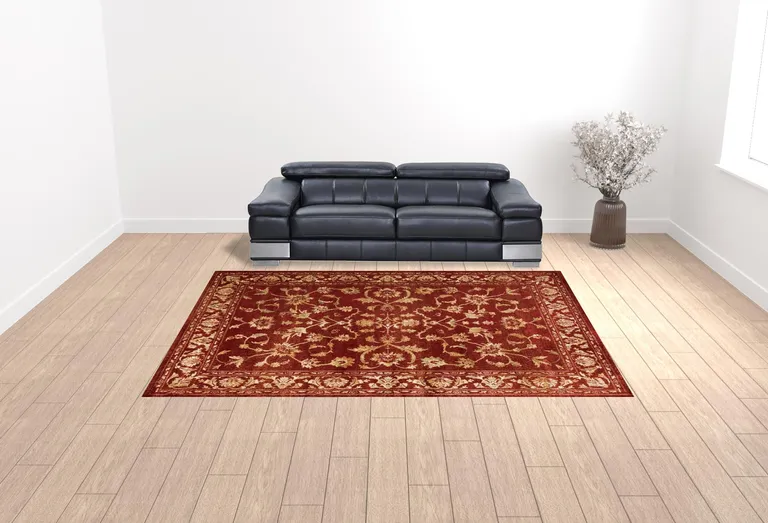 Red And Gold Oriental Power Loom Stain Resistant Area Rug Photo 2