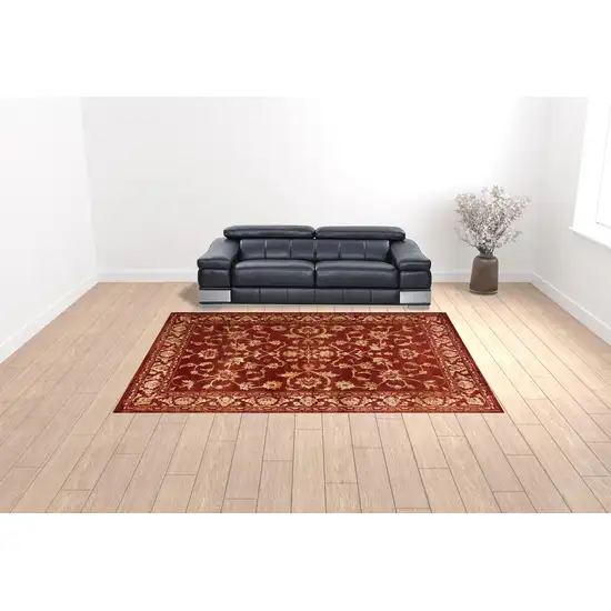 Red And Gold Oriental Power Loom Stain Resistant Area Rug Photo 2