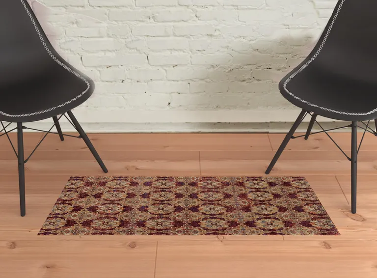 Red And Gold Oriental Power Loom Stain Resistant Area Rug Photo 2