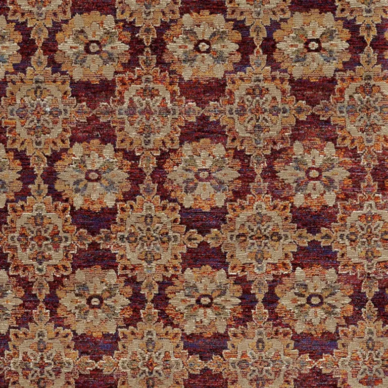 Red And Gold Oriental Power Loom Stain Resistant Area Rug Photo 3