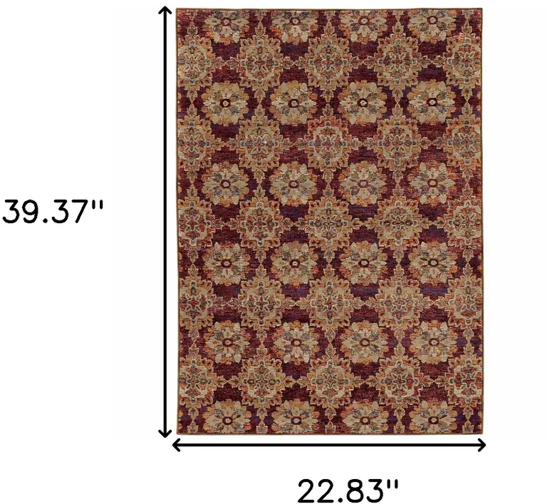 Red And Gold Oriental Power Loom Stain Resistant Area Rug Photo 5