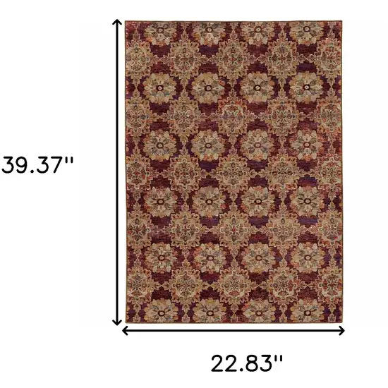 Red And Gold Oriental Power Loom Stain Resistant Area Rug Photo 5