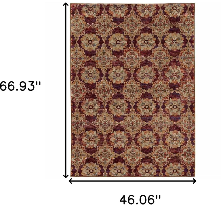 Red And Gold Oriental Power Loom Stain Resistant Area Rug Photo 5