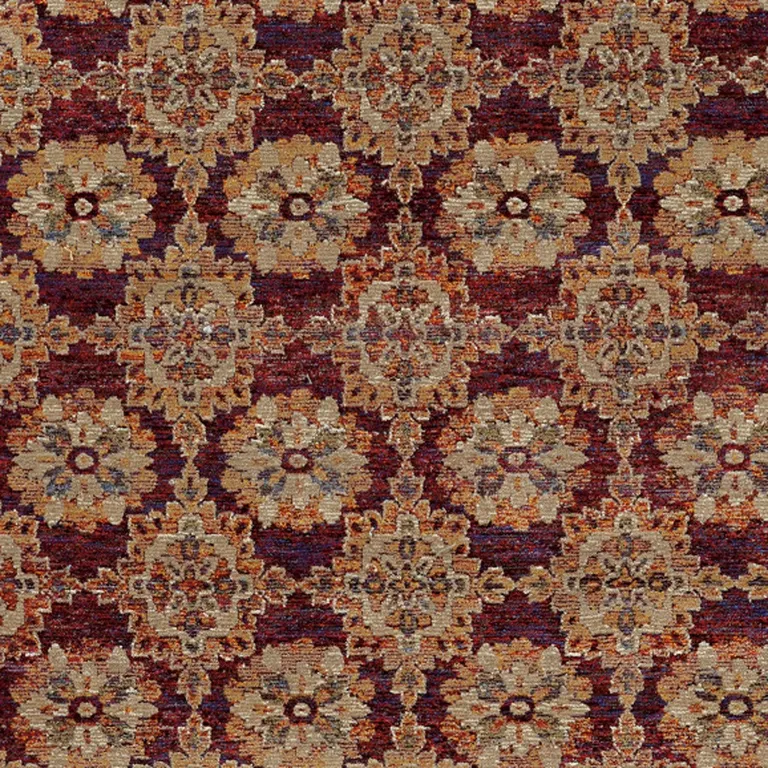 Red And Gold Oriental Power Loom Stain Resistant Area Rug Photo 3