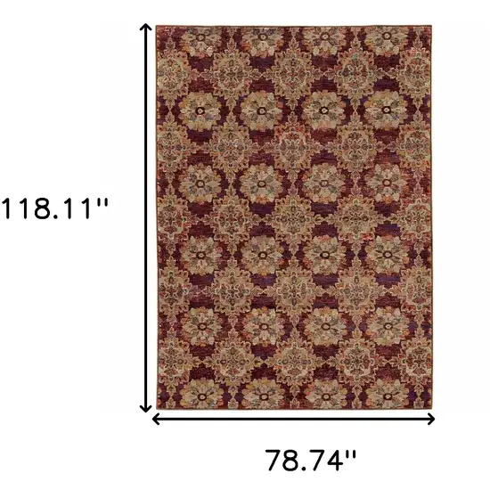 Red And Gold Oriental Power Loom Stain Resistant Area Rug Photo 5