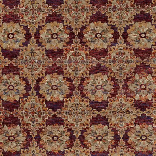 Red And Gold Oriental Power Loom Stain Resistant Area Rug Photo 3