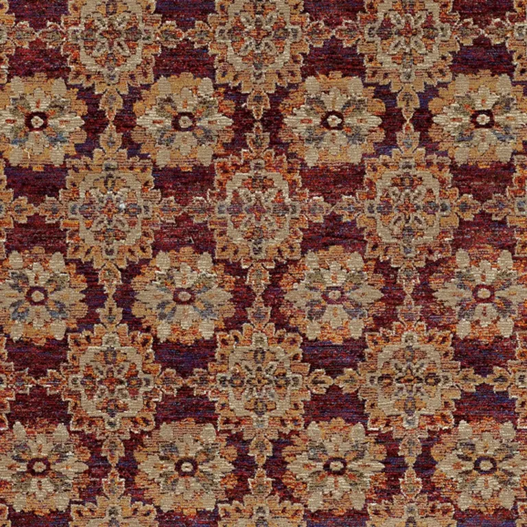 Red And Gold Oriental Power Loom Stain Resistant Area Rug Photo 3