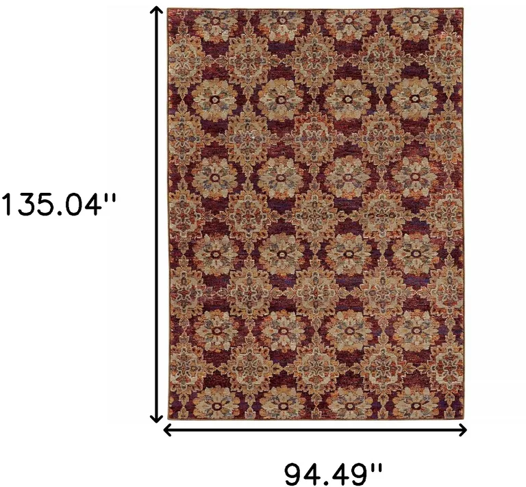 Red And Gold Oriental Power Loom Stain Resistant Area Rug Photo 5