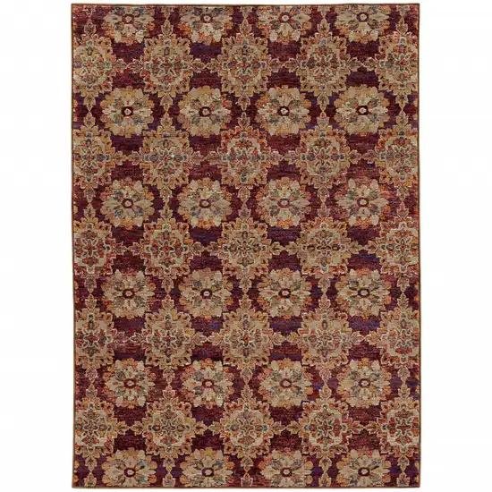 Red And Gold Oriental Power Loom Stain Resistant Area Rug Photo 1