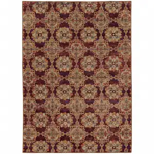 Photo of Red And Gold Oriental Power Loom Stain Resistant Area Rug