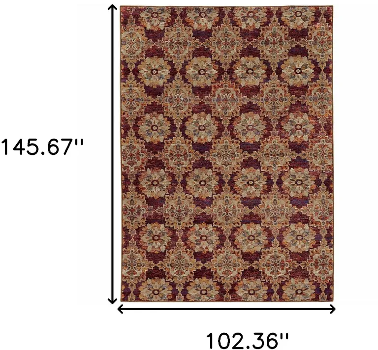 Red And Gold Oriental Power Loom Stain Resistant Area Rug Photo 5