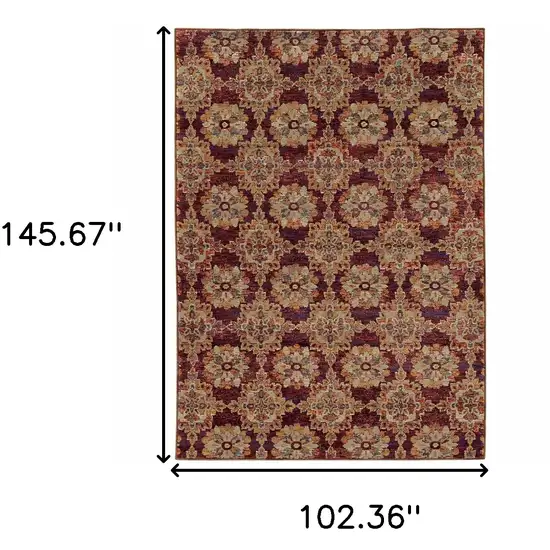 Red And Gold Oriental Power Loom Stain Resistant Area Rug Photo 5