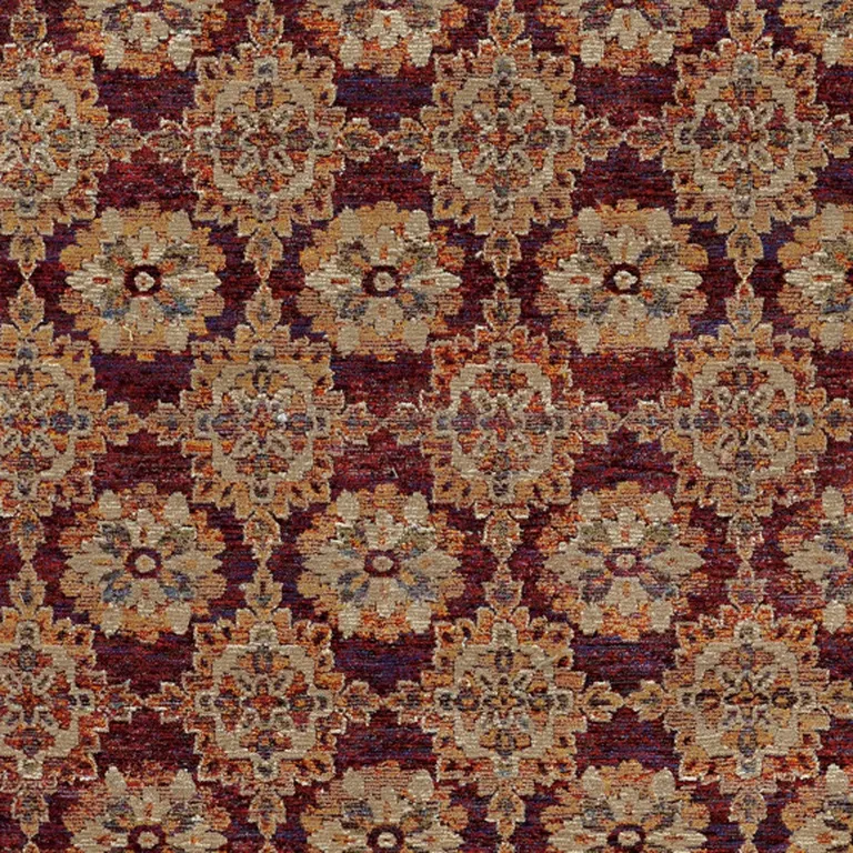 Red And Gold Oriental Power Loom Stain Resistant Area Rug Photo 3