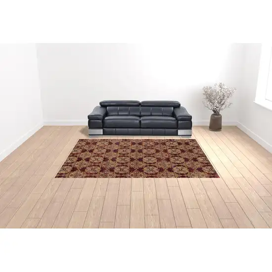 Red And Gold Oriental Power Loom Stain Resistant Area Rug Photo 2