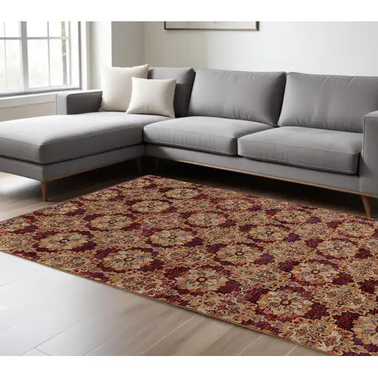 Red and Gold Oriental Power Loom Area Rug Photo 1