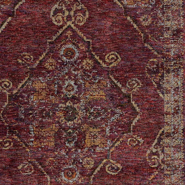 Red And Gold Oriental Power Loom Stain Resistant Area Rug Photo 3