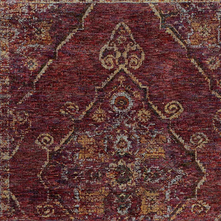 Red And Gold Oriental Power Loom Stain Resistant Area Rug Photo 3