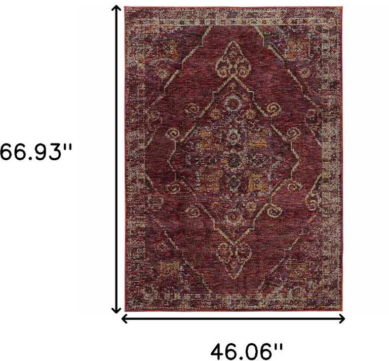 Red And Gold Oriental Power Loom Stain Resistant Area Rug Photo 5