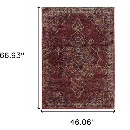 Red And Gold Oriental Power Loom Stain Resistant Area Rug Photo 5