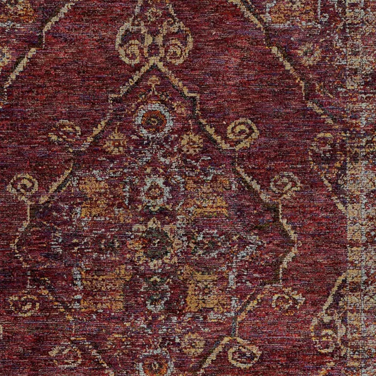 Red And Gold Oriental Power Loom Stain Resistant Area Rug Photo 3