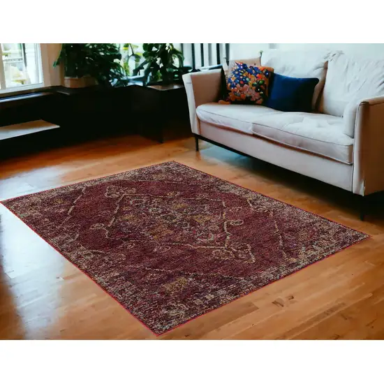 Red and Gold Oriental Power Loom Area Rug Photo 1