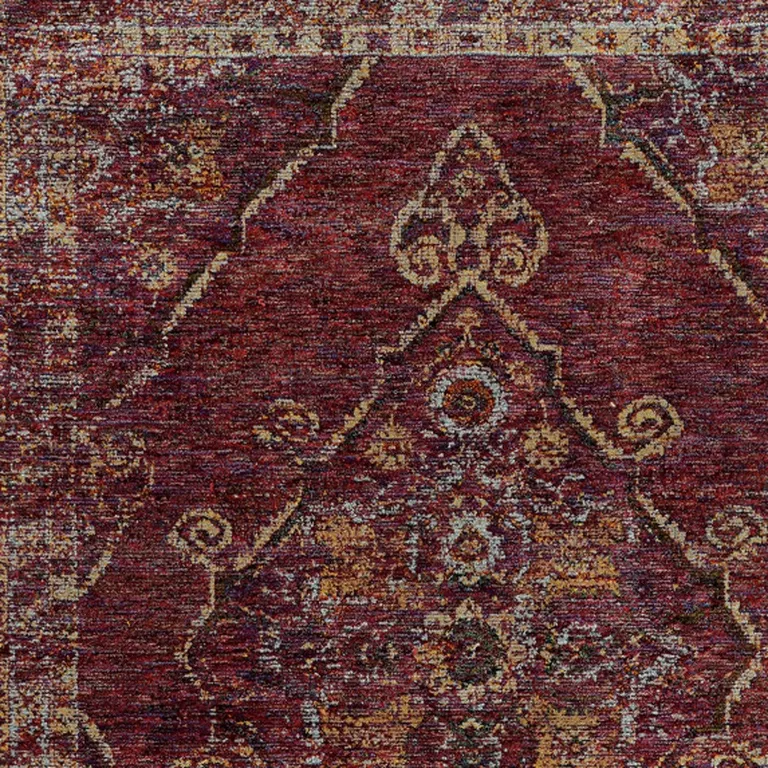 Red And Gold Oriental Power Loom Stain Resistant Area Rug Photo 3