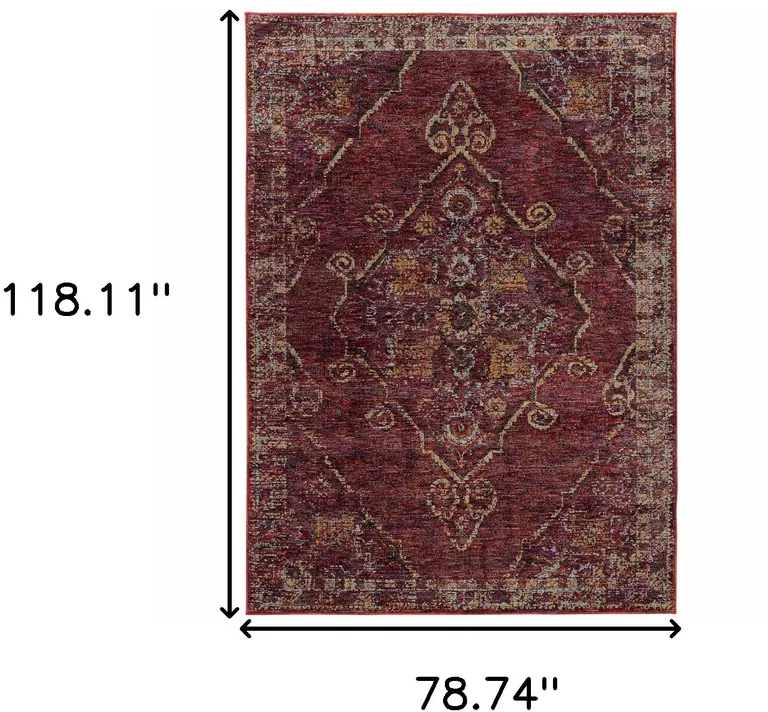 Red And Gold Oriental Power Loom Stain Resistant Area Rug Photo 5