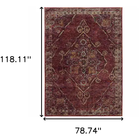 Red And Gold Oriental Power Loom Stain Resistant Area Rug Photo 5