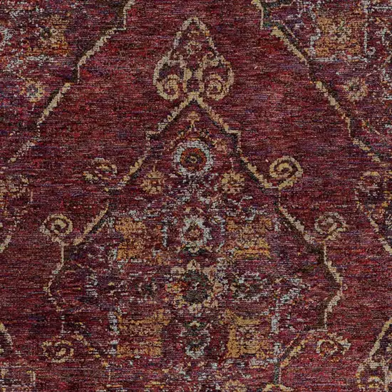 Red And Gold Oriental Power Loom Stain Resistant Area Rug Photo 3