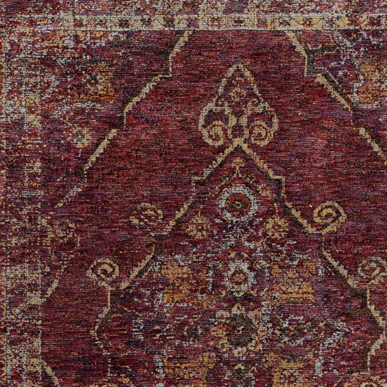 Red And Gold Oriental Power Loom Stain Resistant Area Rug Photo 3