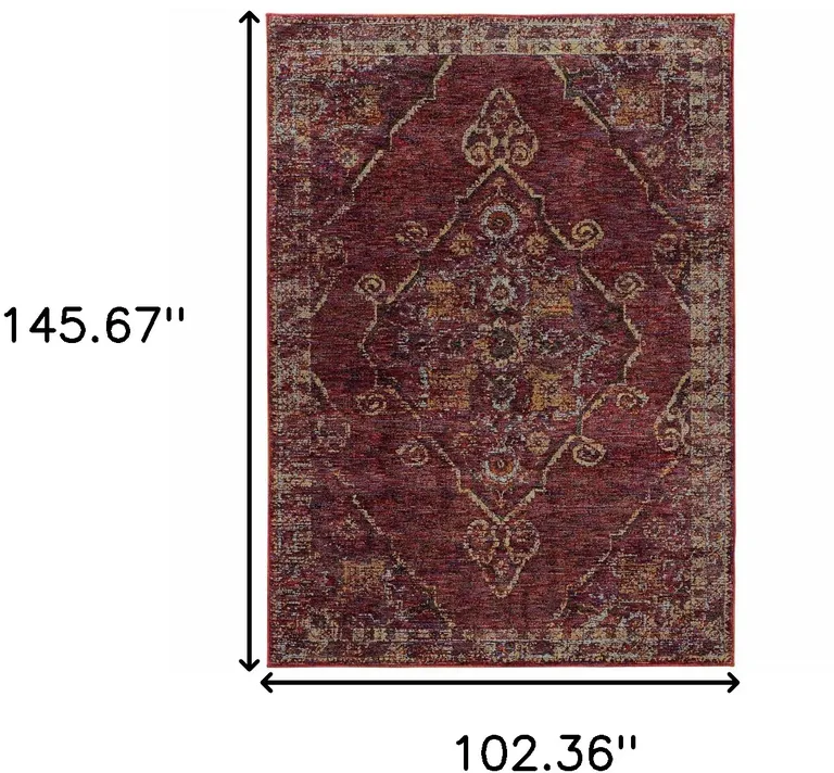 Red And Gold Oriental Power Loom Stain Resistant Area Rug Photo 5