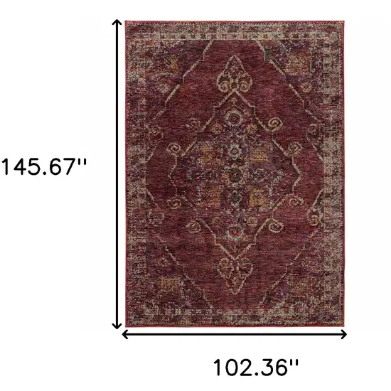 Red And Gold Oriental Power Loom Stain Resistant Area Rug Photo 5