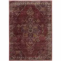 Photo of Red And Gold Oriental Power Loom Stain Resistant Area Rug