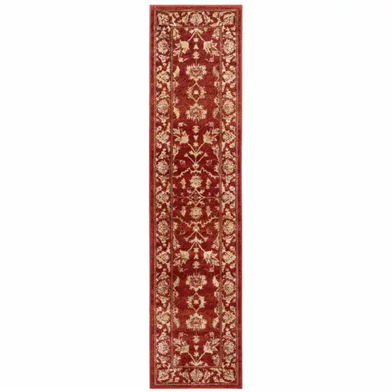 Red And Gold Oriental Power Loom Stain Resistant Runner Rug Photo 1